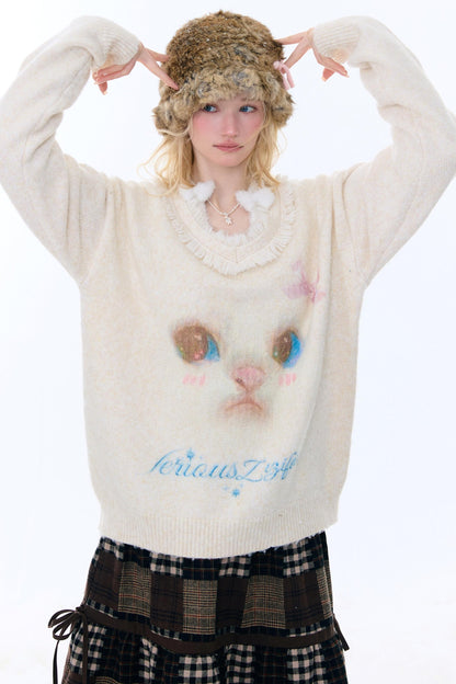 American Retro Cat Plush Sweater