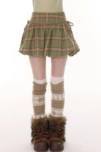 Green Plaid Woolen Skirt