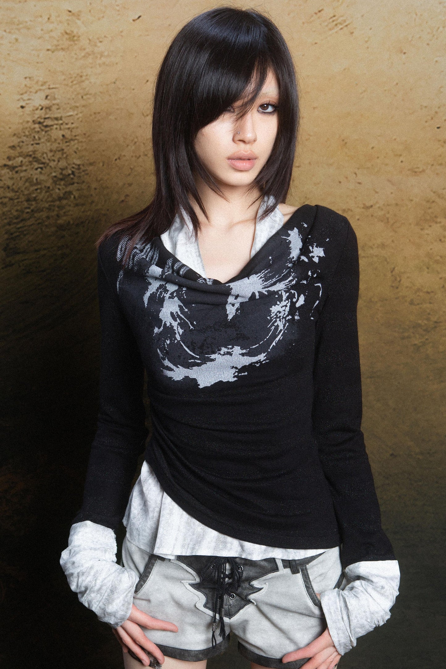 Punk Rebel Knit Two-Tone Neck Top