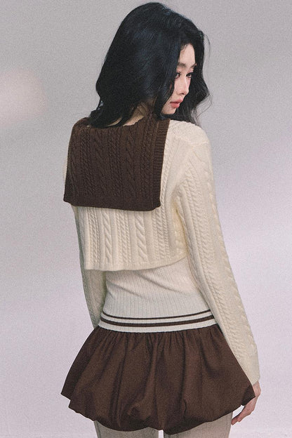 Navy Knitted Sweater Womens Top Set