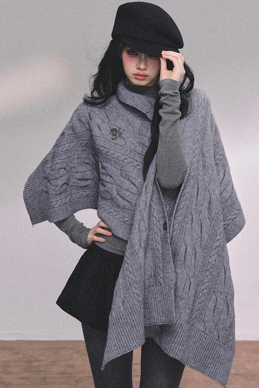 Twist Gray Knit Sweater Cloak