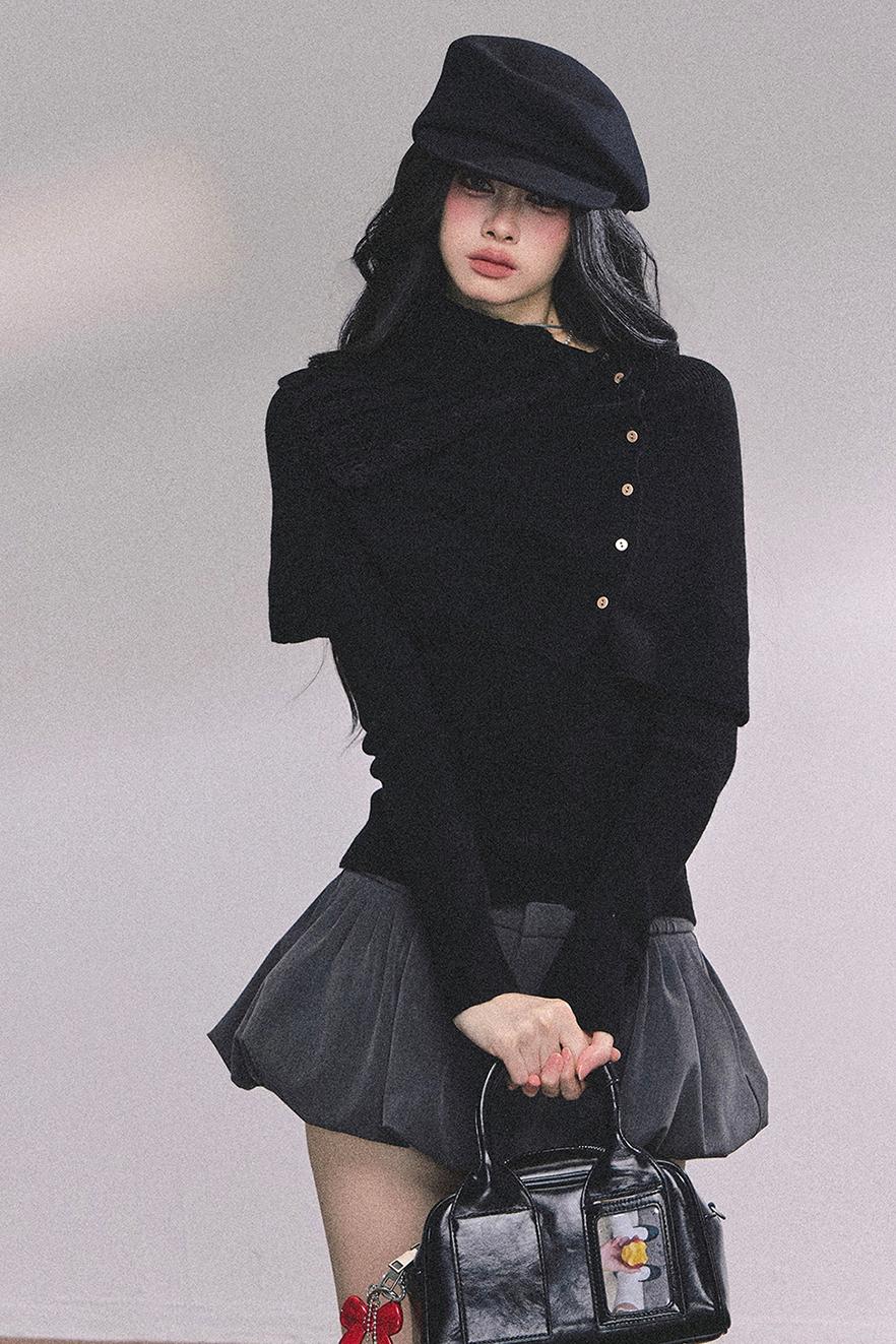 Korean Knit T-Shirt Shawl Set