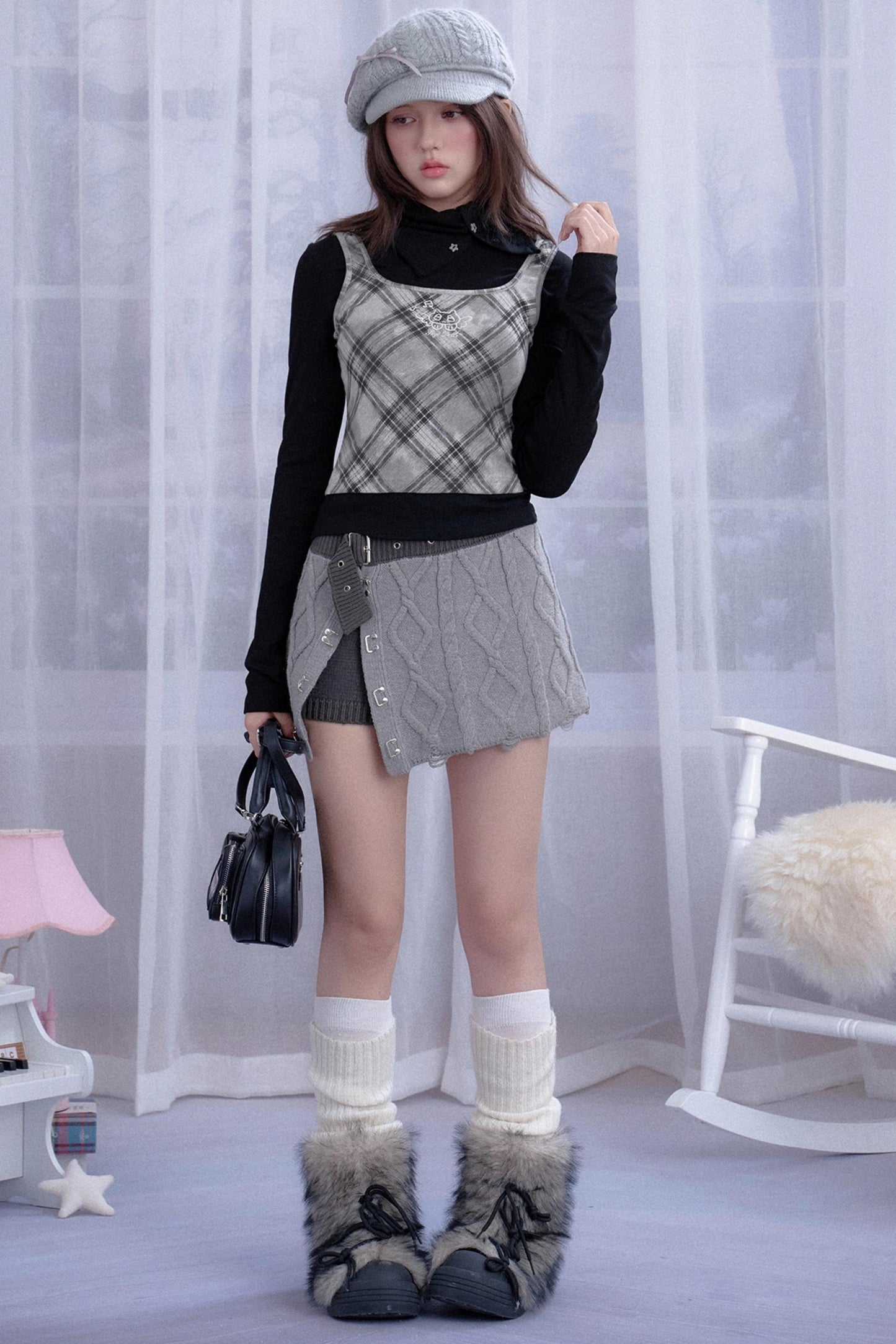 Gray Rhombus Sweater Skirt
