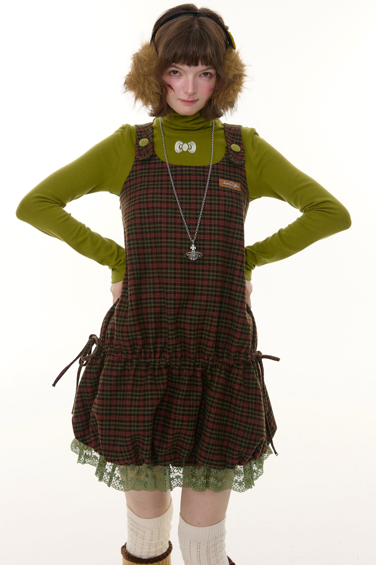 Autumn Retro Lace Plaid Dress