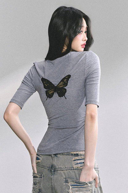 Autumn Butterfly Lace T-shirt