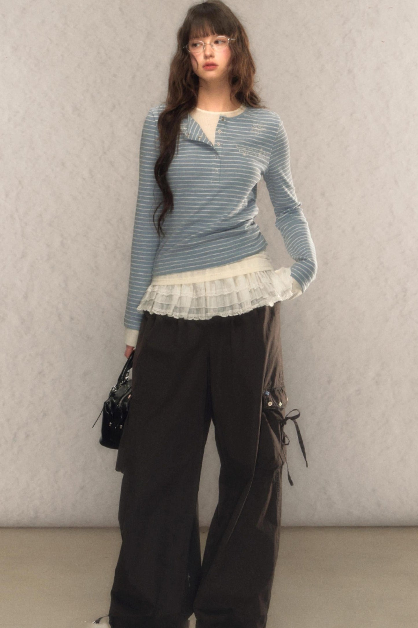 Striped Short Slim Long-Sleeved Top