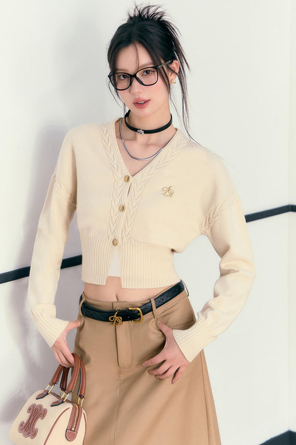 Embroidered V-Neck Short Knit Cardigan