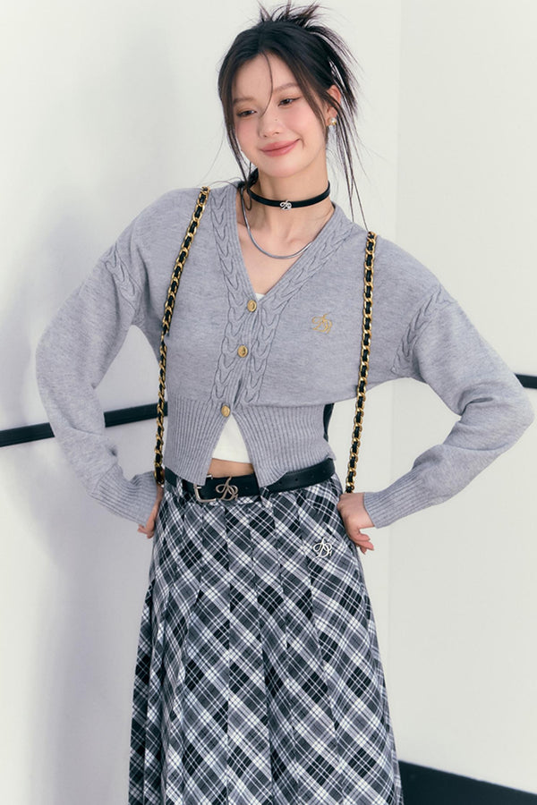 Embroidered V-Neck Short Knit Cardigan