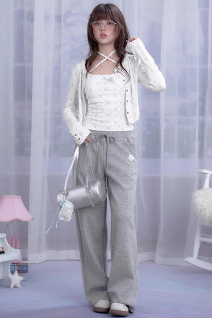 Angel Bear Print Camisole Cardigan Set-Up