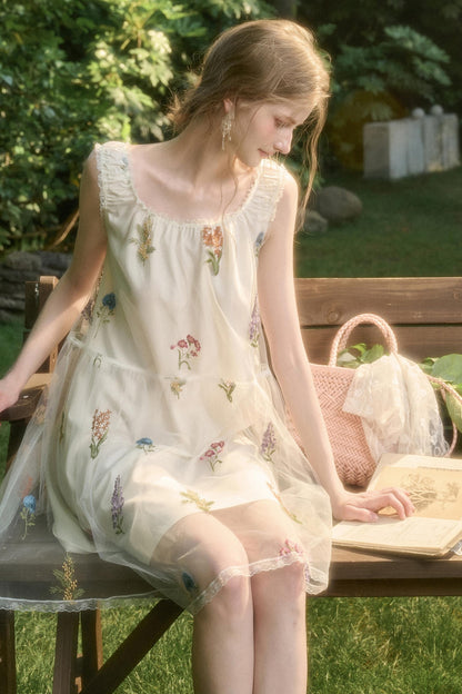 Light Sheer Floral Suspender Dress