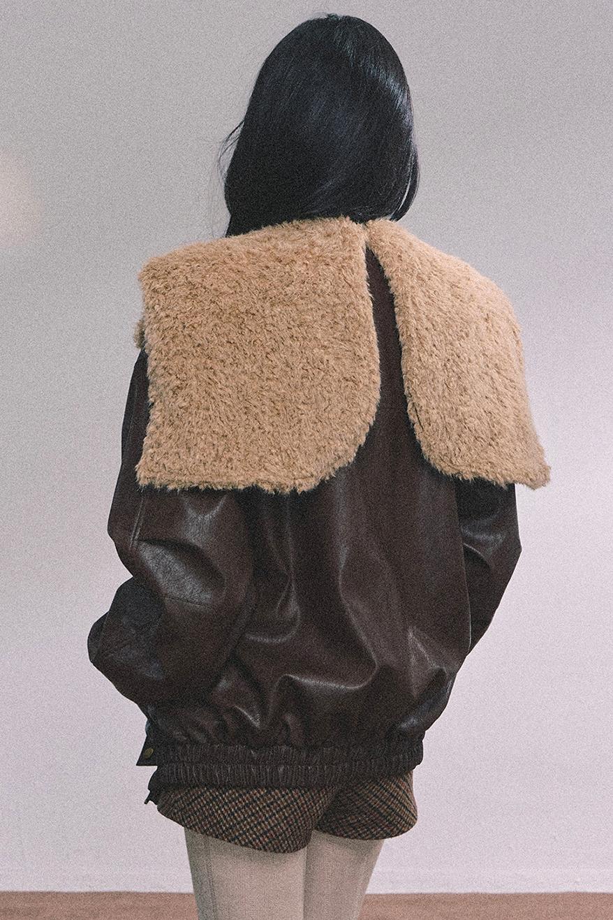 Autumn Navy Lambswool Leather Jacket