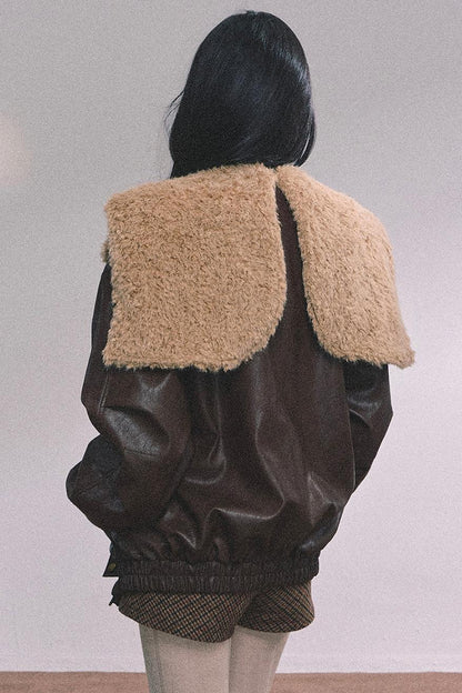 Autumn Navy Lambswool Leather Jacket