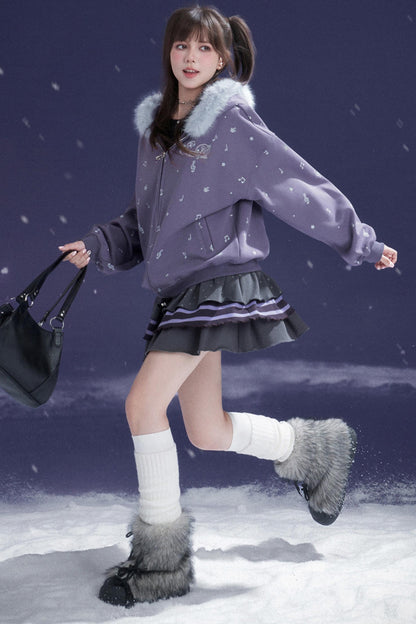 Purple Fleece Hooded Jacket