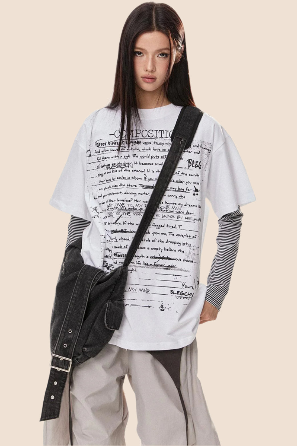 EZEK 아메리칸 레트로 타고르 시 디자인 감각 반팔 티셔츠 여성 하이스트리트 루즈 슬림 숄더 탑 트렌드 