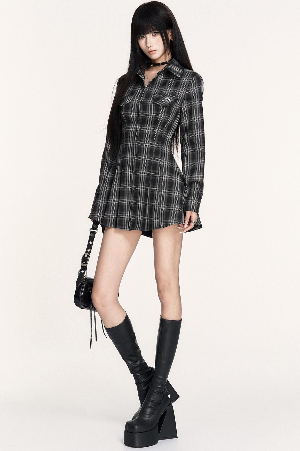 Dark Plaid Long Dress