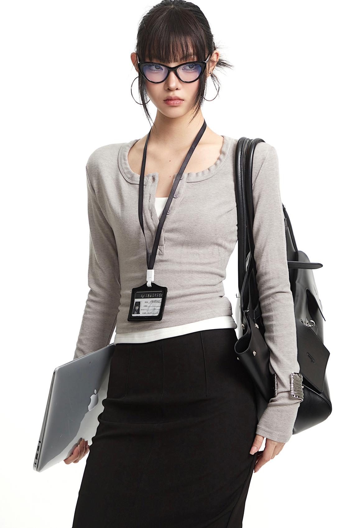 Gray Slim-Fit Two-Piece Top Set