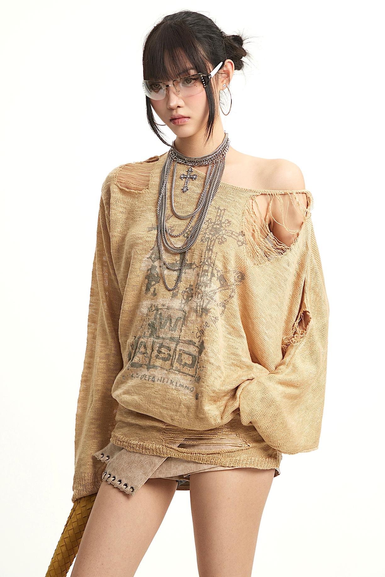 Khaki Off-Shoulder Knitted Top