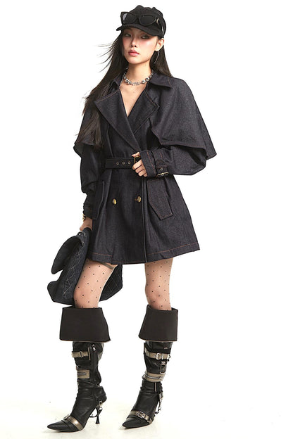 Dark Blue Denim Trench Coat