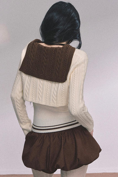 Navy Knitted Sweater Womens Top Set