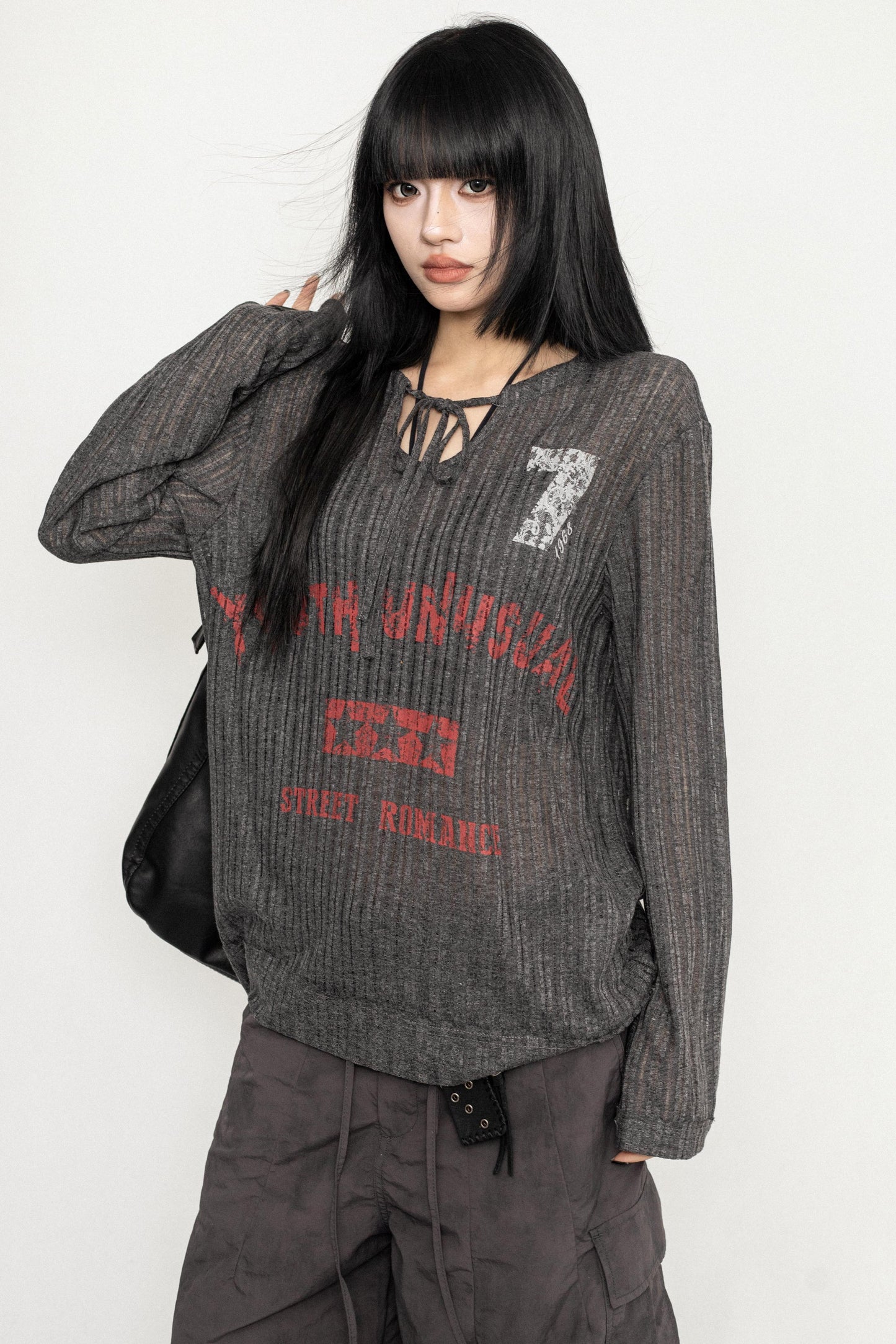 Retro Letter Print Long Sleeve Top