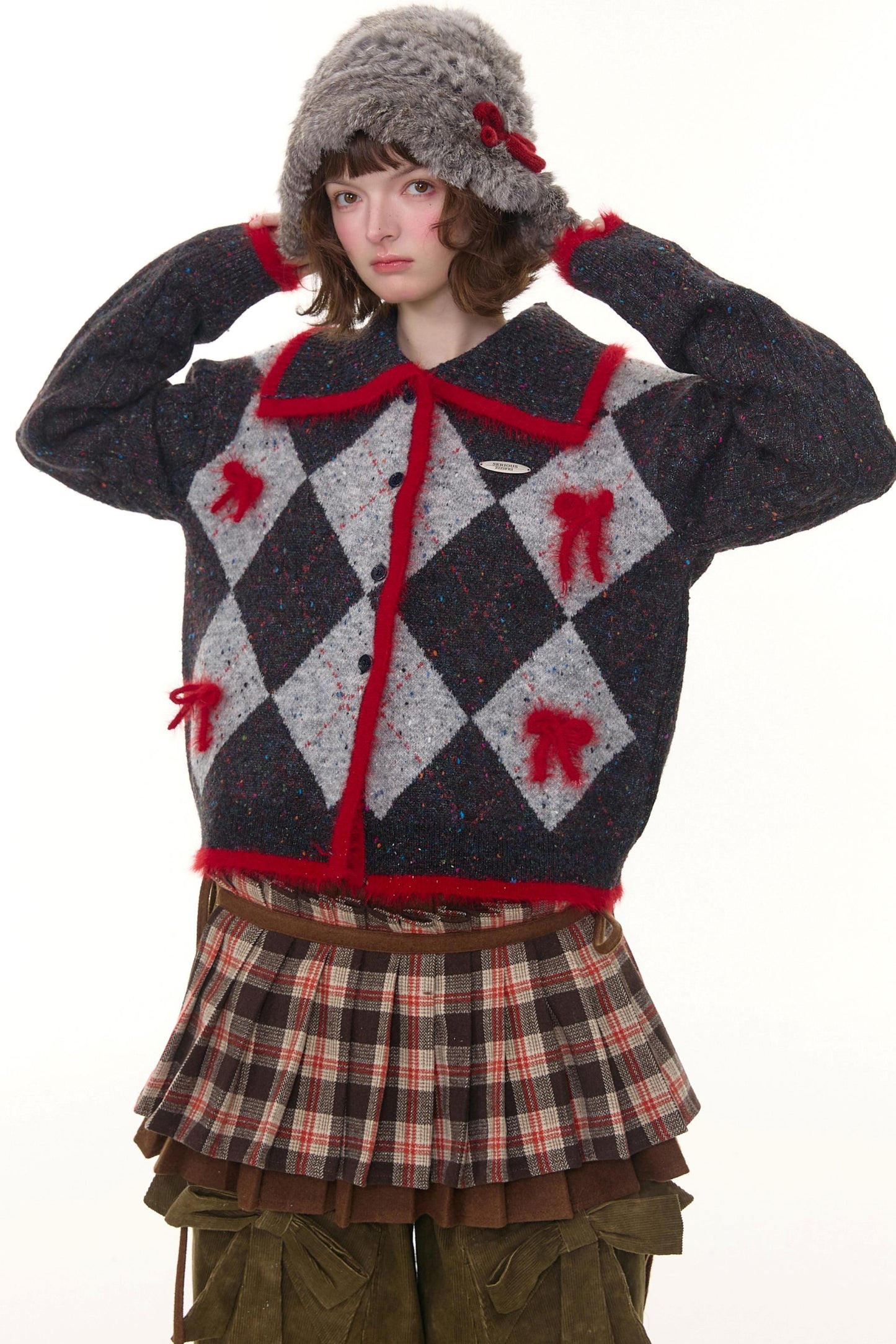 Retro Preppy Quilted Cardigan