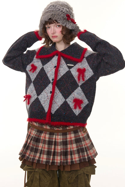 Retro Preppy Quilted Cardigan