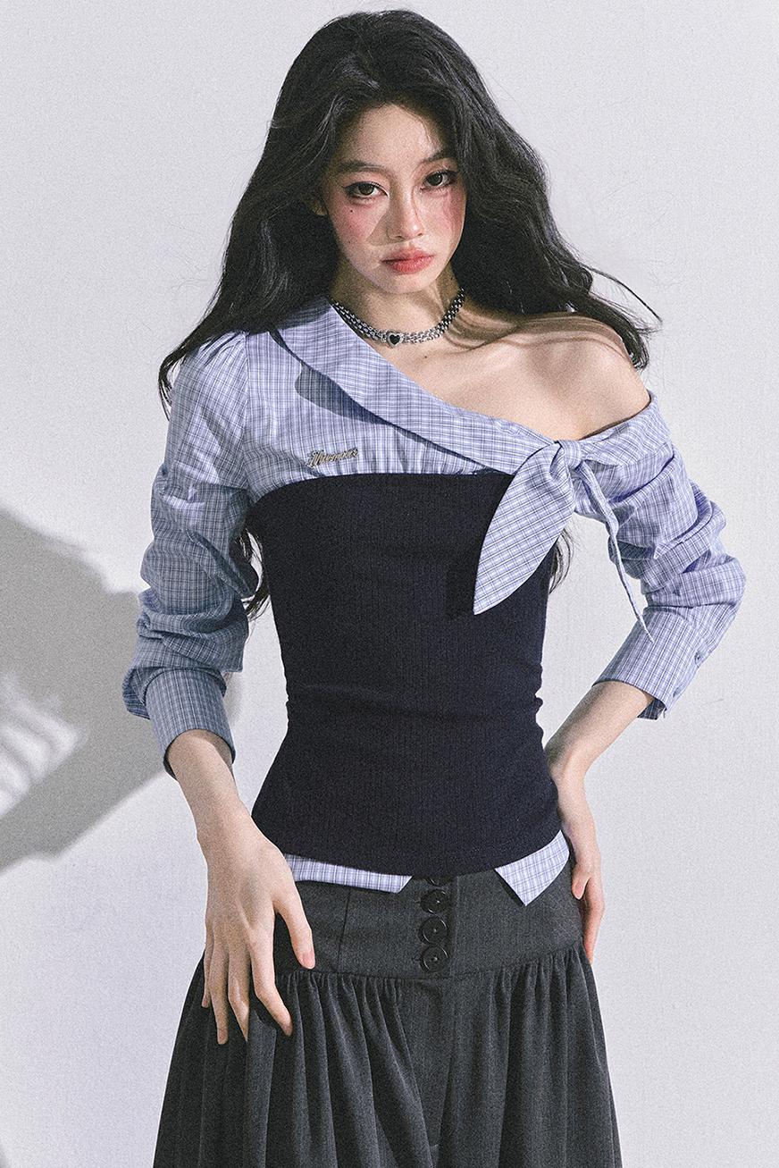 Korean Long-Sleeved Plaid Shirt