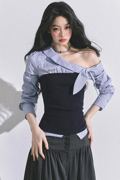 Korean Long-Sleeved Plaid Shirt