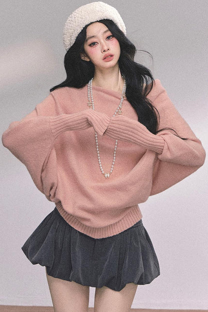 Soft Slanted Shoulder Knitted Sweater