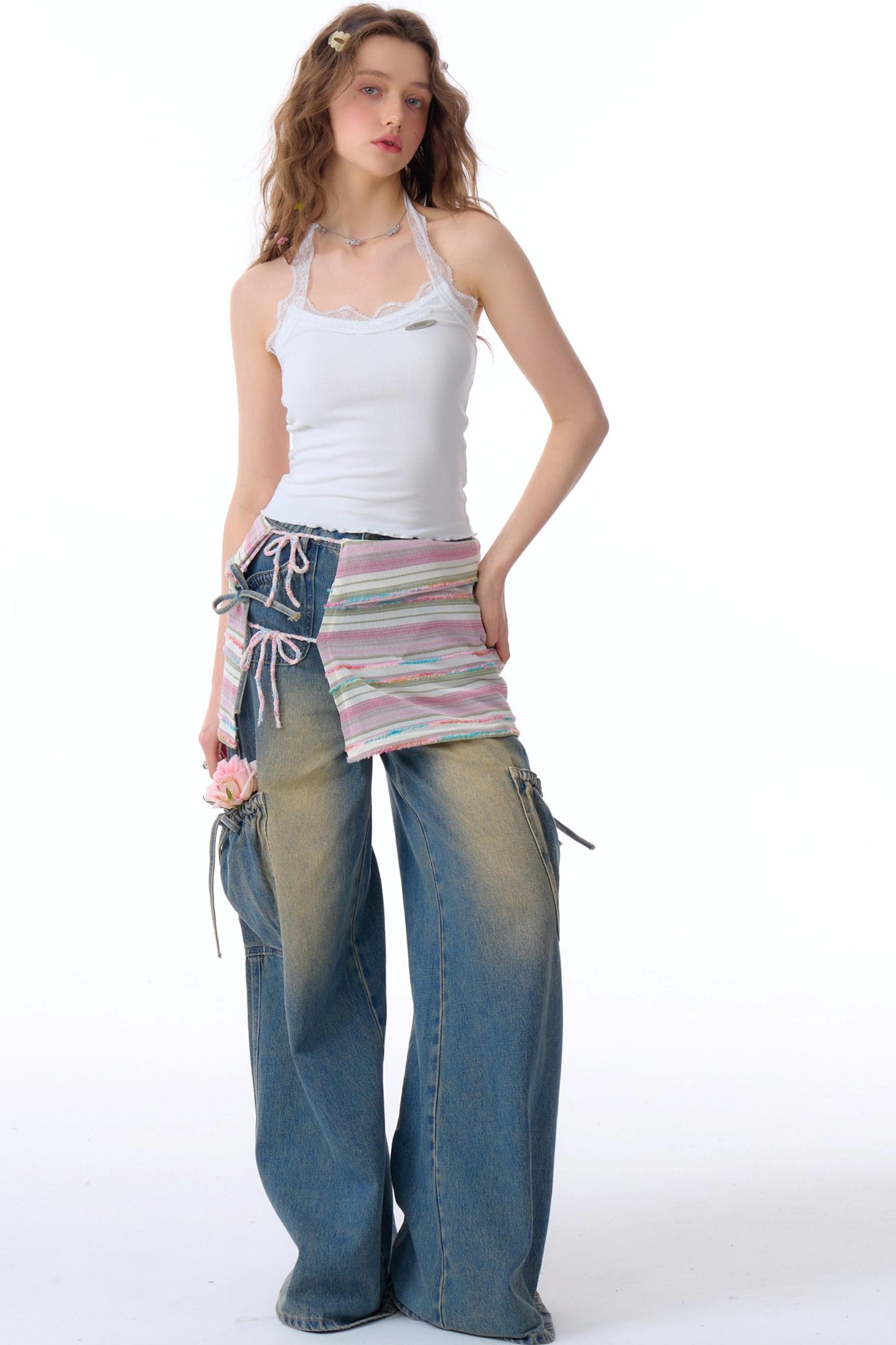 High-Waist Cargo Wide Pants