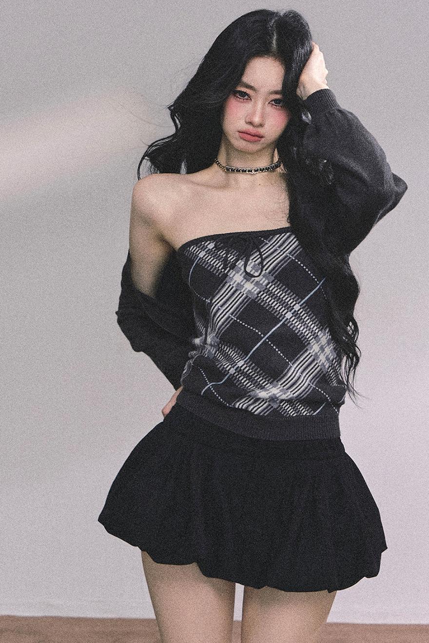 American Plaid Knitted Sweater Womens Two-Piece Set