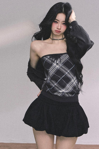 American Plaid Knitted Sweater Womens Two-Piece Set