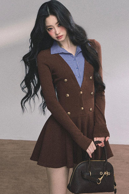 French Plaid Knitted Dress