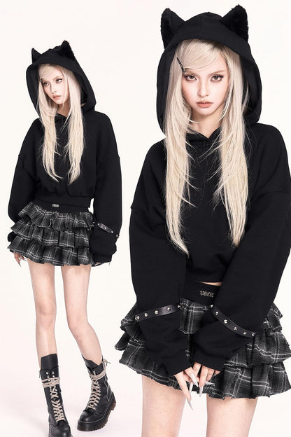 Black Cat Plush Hoodie