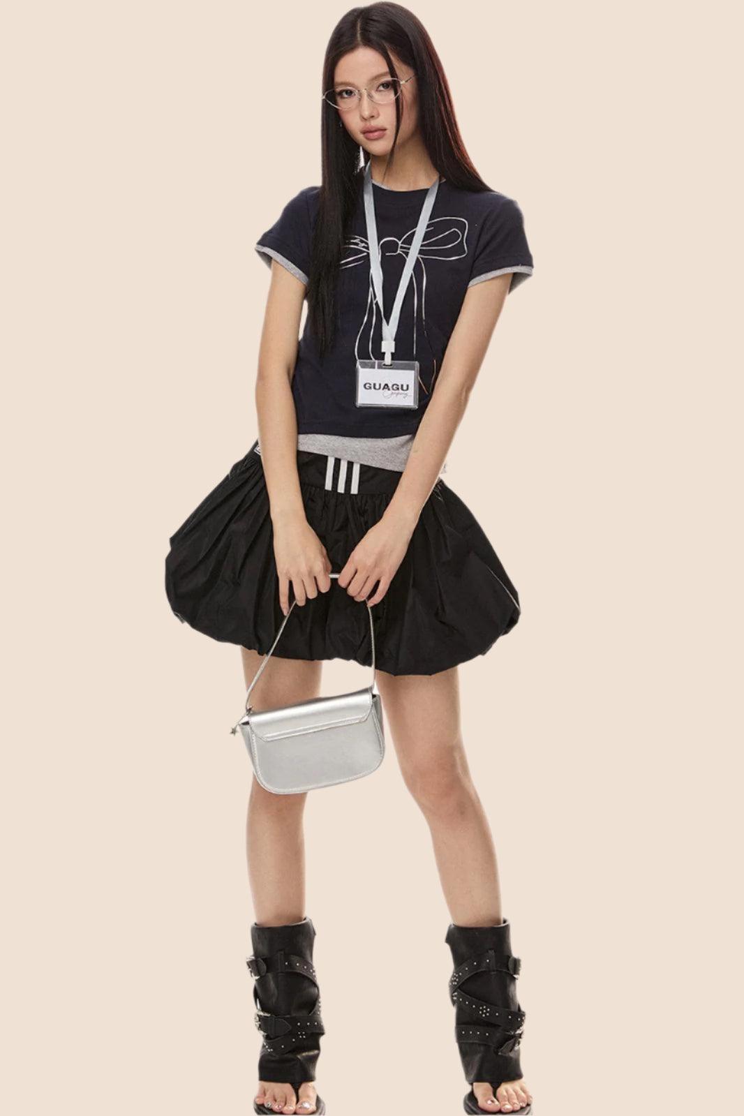 EZEK 아메리칸 3D 활 프린트 반팔 티셔츠 여성 여름 신상 베이비 주름 가짜 투피스 탑 타이드 