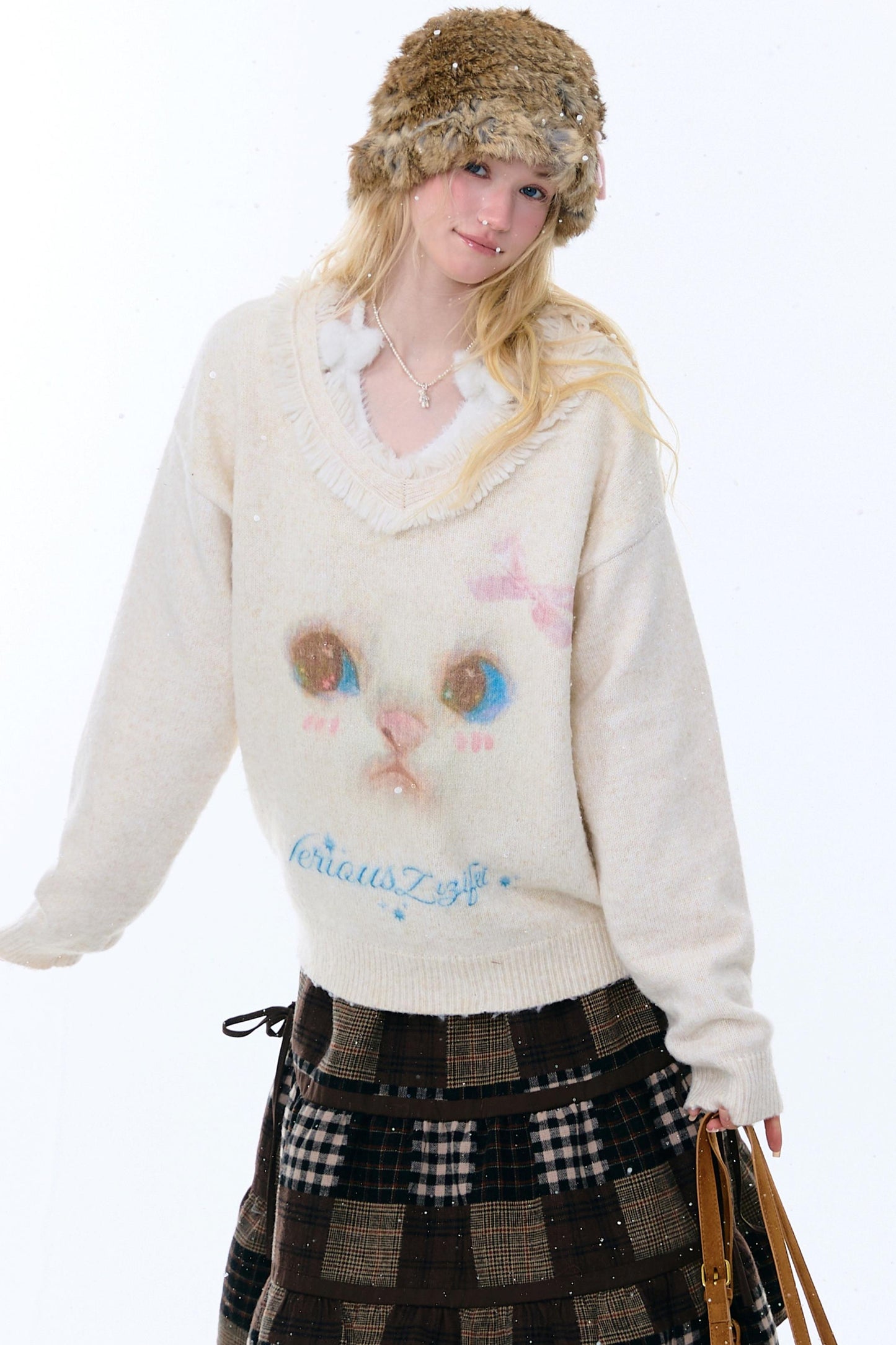 American Retro Cat Plush Sweater