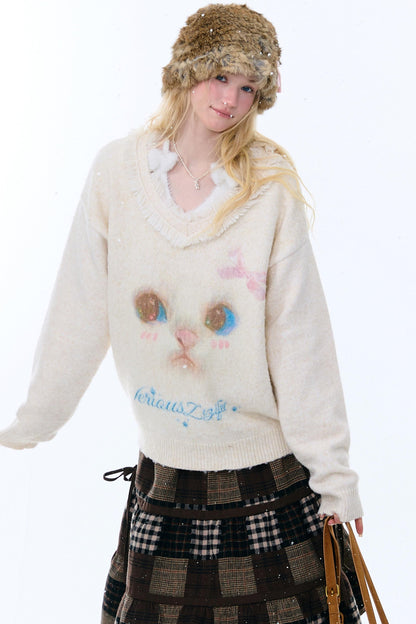 American Retro Cat Plush Sweater