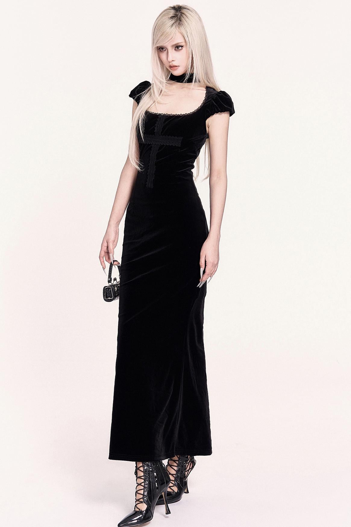 Fascinated Black Velvet Mermaid Dress