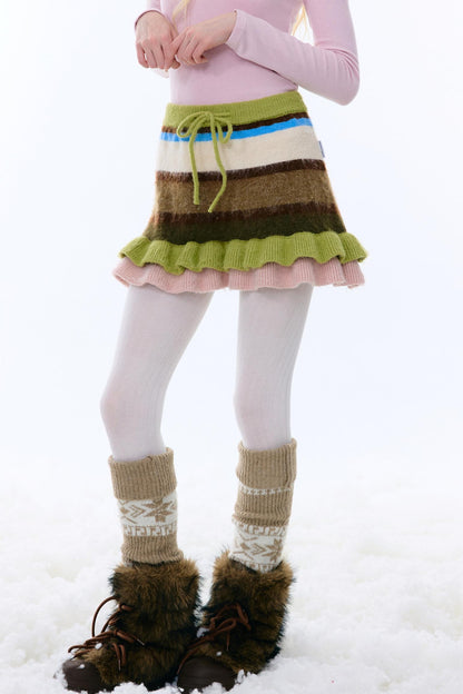 Retro Striped Knitted Skirt