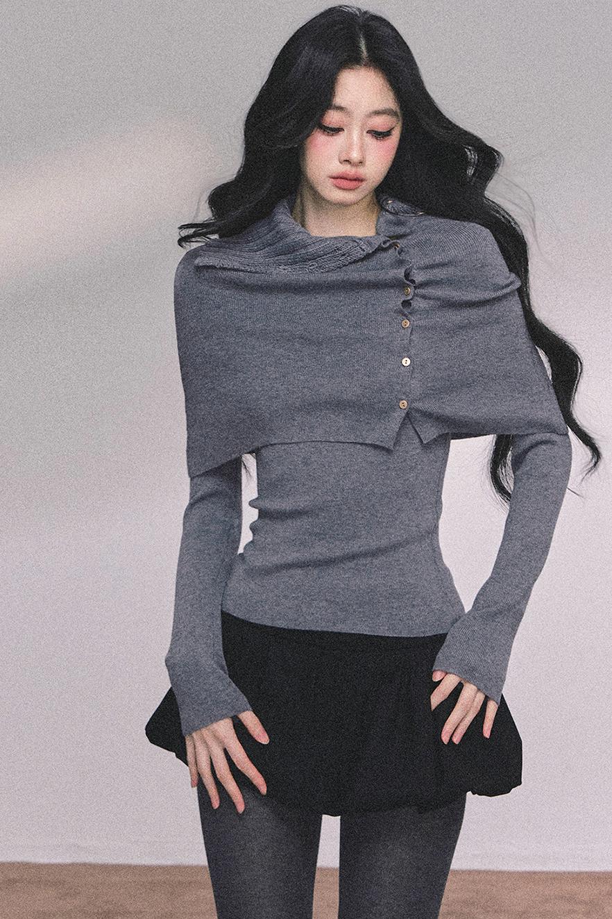 Korean Knit T-Shirt Shawl Set