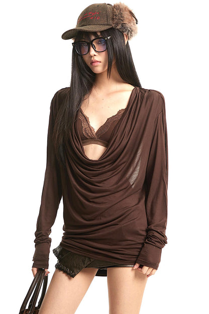 Retro Brown Backless Blouse