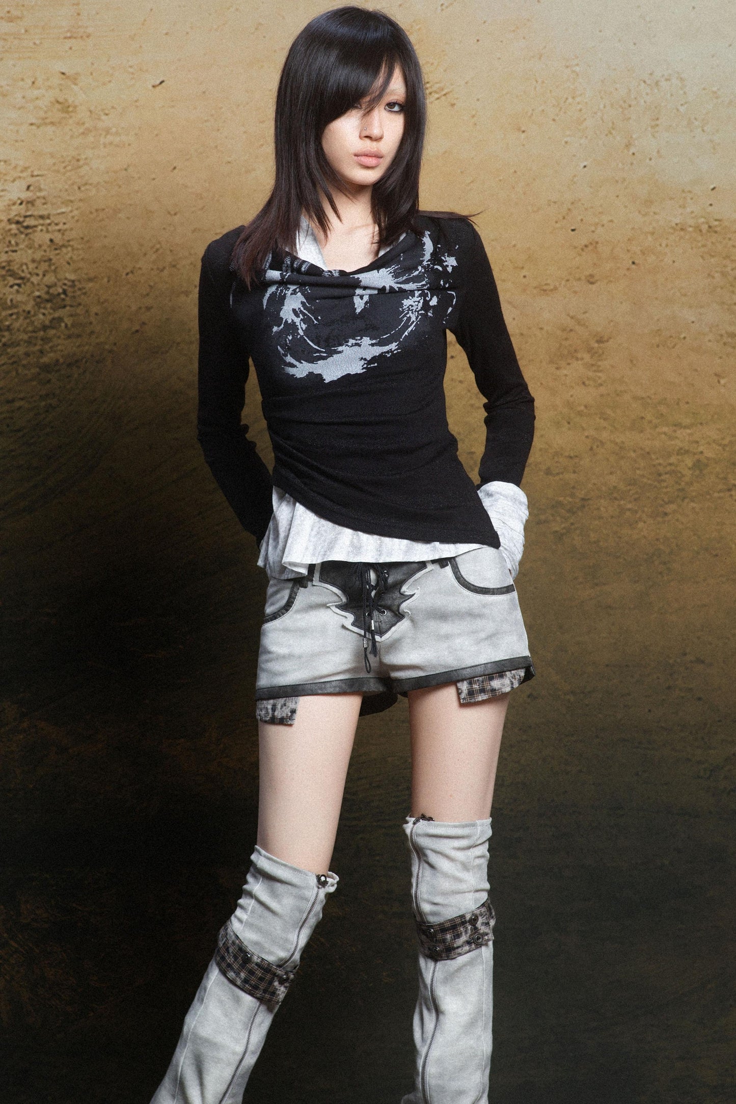 Punk Rebel Knit Two-Tone Neck Top