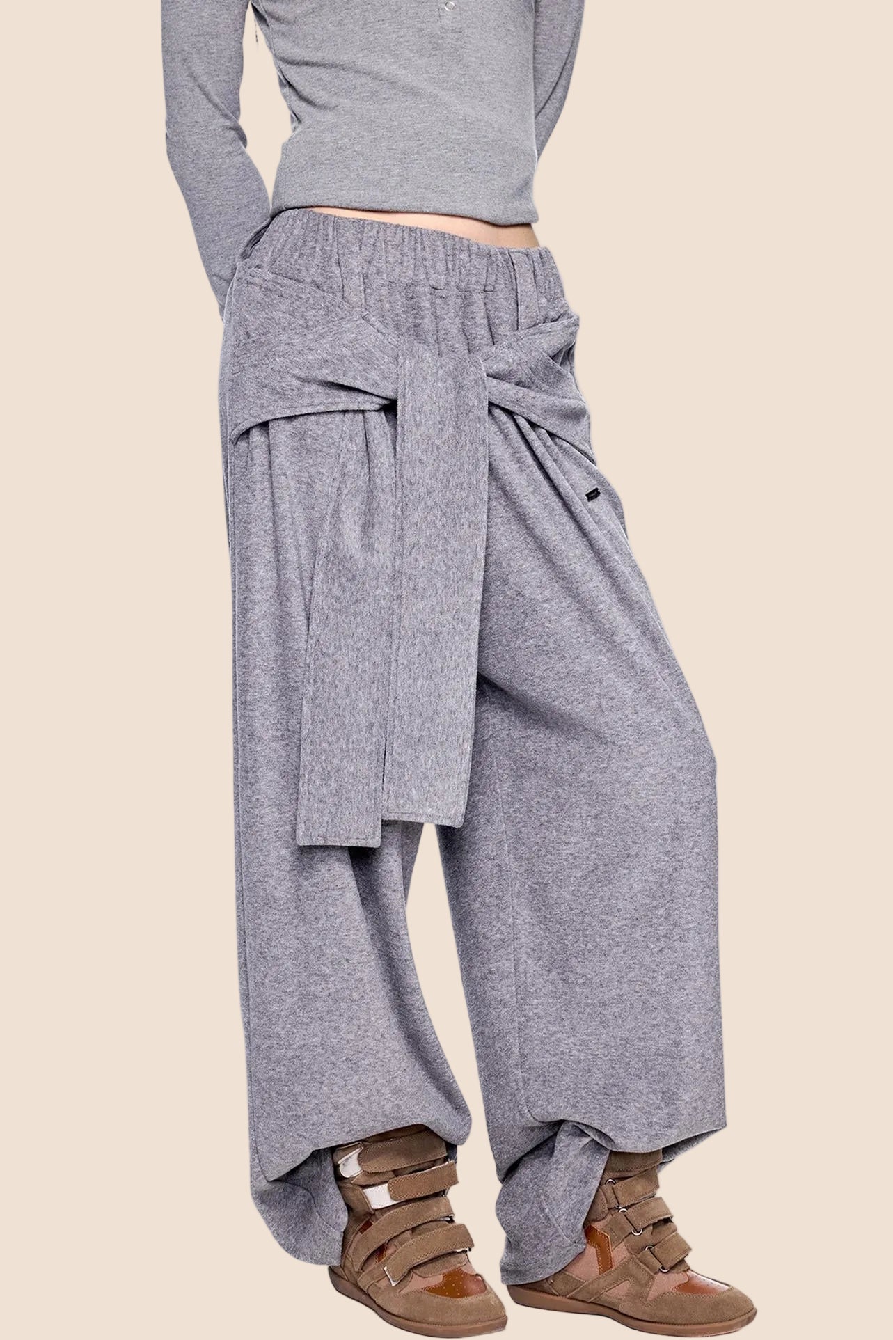 Tie-Up Structured Drape Pants