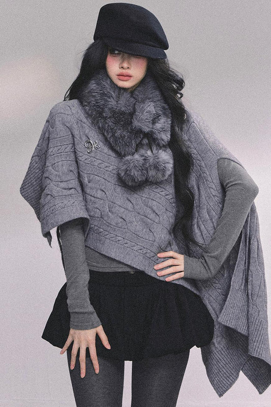 Twist Gray Knit Sweater Cloak