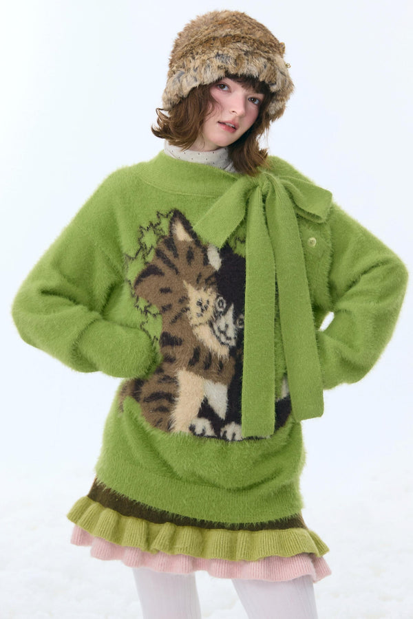 Retro Cat Pattern Sweater