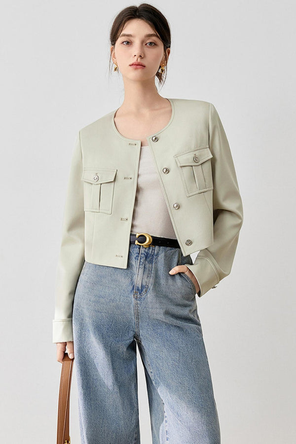 Retro Round Neck Denim Jacket