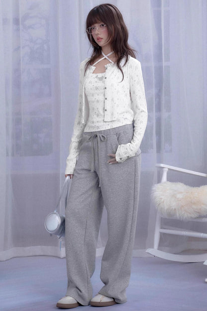 Angel Bear Print Camisole Cardigan Set-Up