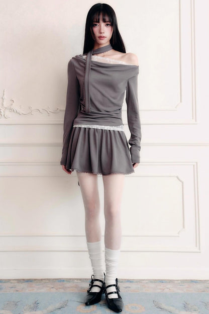 Green Lace Knit Top Skirt Set-Up