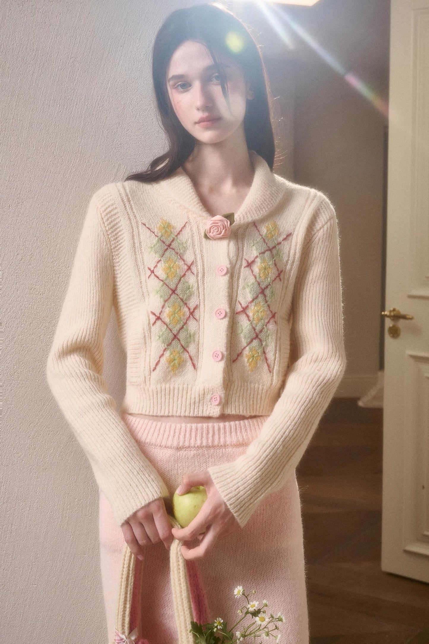 Galaxy Wool Knit Pinkish Skirt Set-Up