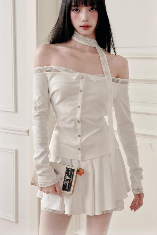 Luxury Moonlight Lace One-Shoulder Top Embroidered Skirt Set-Up